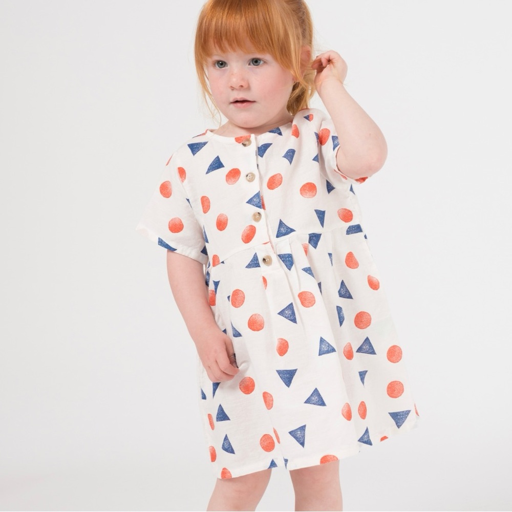 Bobo Choses Girls White Dress with Red and Blue Geometric Print - Size 12-18M - Picture 12 of 15